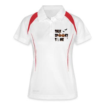 Halloween - talk spooky to me - Frauen Polo atmungsaktiv - Weiß/Navy - Vorne