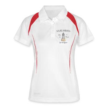 Wilhelmshaven, Handzeichnung, so viel Meer Nordsee - Frauen Polo atmungsaktiv - Weiß/Navy - Vorne