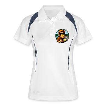 Affen Tennisspieler / Tennis Affe - Frauen Polo atmungsaktiv - Weiß/Navy - Vorne