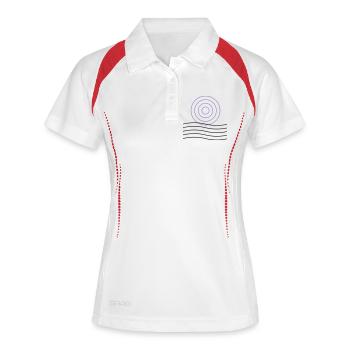 Abstraktes geometrisches Kreisdesign - Frauen Polo atmungsaktiv - Weiß/Navy - Vorne