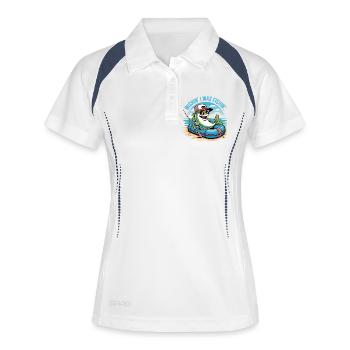 Anglerfisch auf Karton mit Hut und Sonnenbrille - Frauen Polo atmungsaktiv - Weiß/Navy - Vorne