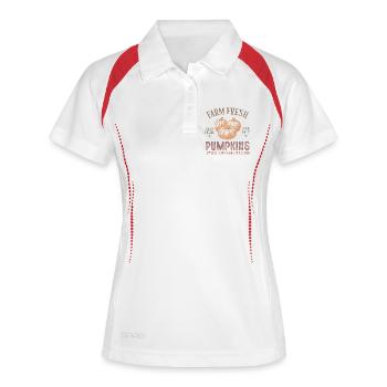 Rustikaler Kürbis mit Erntemotiv - Frauen Polo atmungsaktiv - Weiß/Navy - Vorne