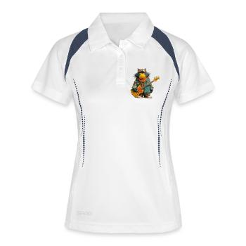 Rockiger Katzenmusiker im Retro-Style - Frauen Polo atmungsaktiv - Weiß/Navy - Vorne