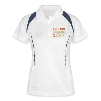 Retro-Design zum Jahr der Anerkennung 2001 - Frauen Polo atmungsaktiv - Weiß/Navy - Vorne
