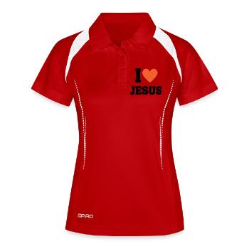 I Love Jesus Liebe Christliches Shirt Glaube - Frauen Polo atmungsaktiv - Weiß/Navy - Vorne