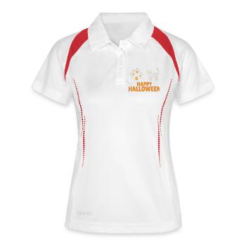 Conception de chat et de maison hantée d’Halloween - Polo respirant Femme - blanc/marine - Devant