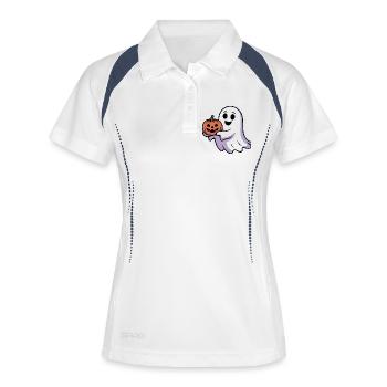 fantôme d’halloween avec illustration de citrouille - Polo respirant Femme - blanc/marine - Devant