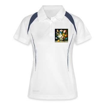Elégant vase à fleurs colorées flamandes - Polo respirant Femme - blanc/marine - Devant