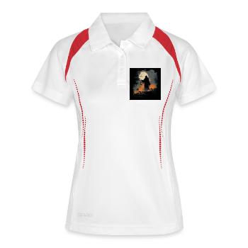 Sensenmann Silhouette mit Kürbissen und Vollmond - Frauen Polo atmungsaktiv - Weiß/Navy - Vorne