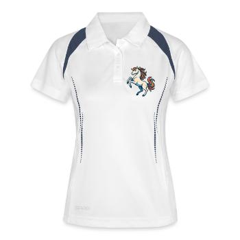Cheval blanc à la crinière colorée – imaginatif - Polo respirant Femme - blanc/marine - Devant