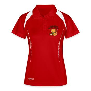 Chat zen savourant les bonnes choses - Polo respirant Femme - blanc/marine - Devant