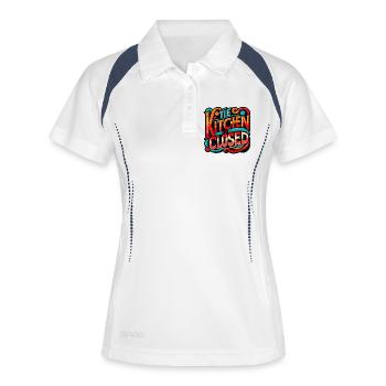 Küche ist geschlossen, Lustiger Restaurant-Spruch, Chefkoch - Frauen Polo atmungsaktiv - Weiß/Navy - Vorne