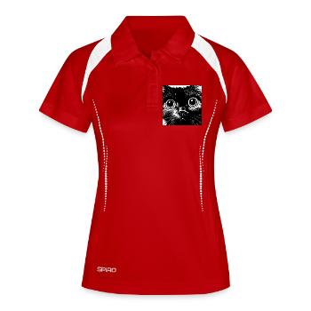 Black and White Cat Portrait Big Eyes - Women's Polo breathable - white/navy - Front