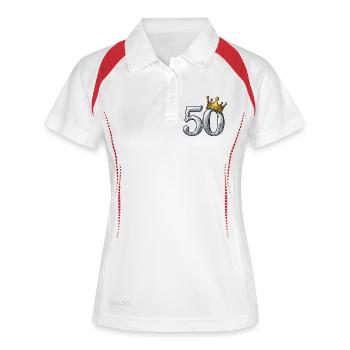 Idée cadeau couronne d’or 50e anniversaire - Polo respirant Femme - blanc/marine - Devant
