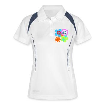 Kunterbunte Blüten und Sterne Psychedelische Flora - Frauen Polo atmungsaktiv - Weiß/Navy - Vorne