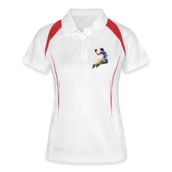 Farbexplosion Handball Sprungwurf - Frauen Polo atmungsaktiv - Weiß/Navy - Vorne