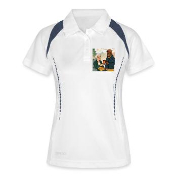 Grand-mère Karin avec son petit-fils - Polo respirant Femme - blanc/marine - Devant