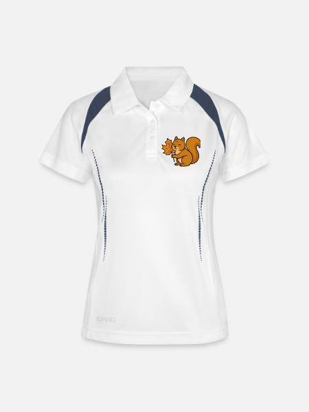 Cute Squirrel with Autumn Leaf Cartoon - Women's Polo breathable - white/navy