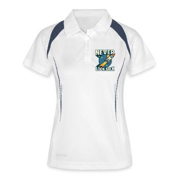 Never Look Back Rakete Motiv Retro Space - Frauen Polo atmungsaktiv - Weiß/Navy - Vorne