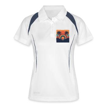Retro Sonnenuntergang mit Regenbogen & Palmen - Frauen Polo atmungsaktiv - Weiß/Navy - Vorne