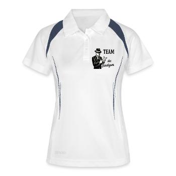 Team des Bräutigams Logo Tee - Frauen Polo atmungsaktiv - Weiß/Navy - Vorne