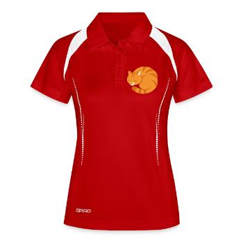 Chat endormi orange dans un style minimaliste - Polo respirant Femme - blanc/marine - Devant
