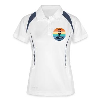« Keep Calm and Say MOIN » – Coucher de soleil rétro - Polo respirant Femme - blanc/marine - Devant