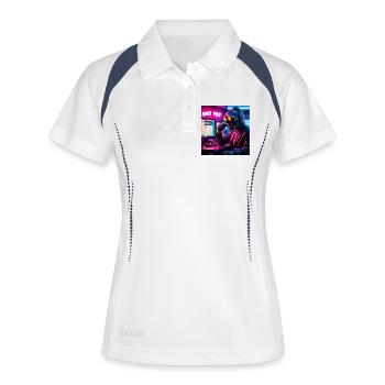 Cyberpunk Neon-Skull Hacker Send Help Design - Frauen Polo atmungsaktiv - Weiß/Navy - Vorne