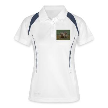 Deux chiots Labrador Retriever avec motif triangulaire - Polo respirant Femme - blanc/marine - Devant