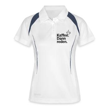 Kaffee Gespräche – Reden am Morgen - Frauen Polo atmungsaktiv - Weiß/Navy - Vorne