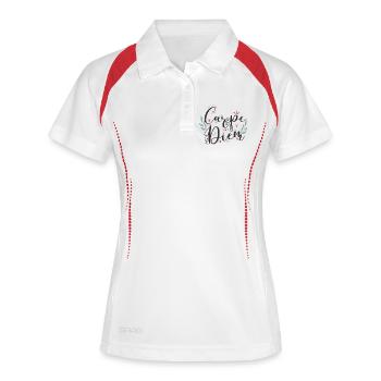 Carpe Diem Blumenschrift - Frauen Polo atmungsaktiv - Weiß/Navy - Vorne