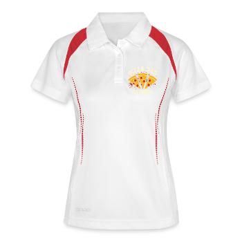 Papa Pizza von drei - Frauen Polo atmungsaktiv - Weiß/Navy - Vorne