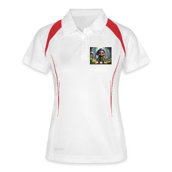 Waldgnom mit bunter Mähne - Frauen Polo atmungsaktiv - Weiß/Navy - Vorne