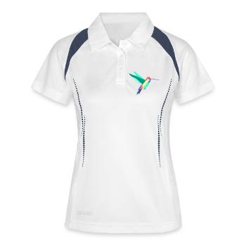 Bunte geometrische Kolibri-Kunst - Frauen Polo atmungsaktiv - Weiß/Navy - Vorne