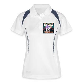 Süßer Zauberer Geist und schwarze Katze Halloween - Frauen Polo atmungsaktiv - Weiß/Navy - Vorne