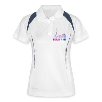 Berlin Vibes Neon Skyline Silhouette Stadt  - Frauen Polo atmungsaktiv - Weiß/Navy - Vorne