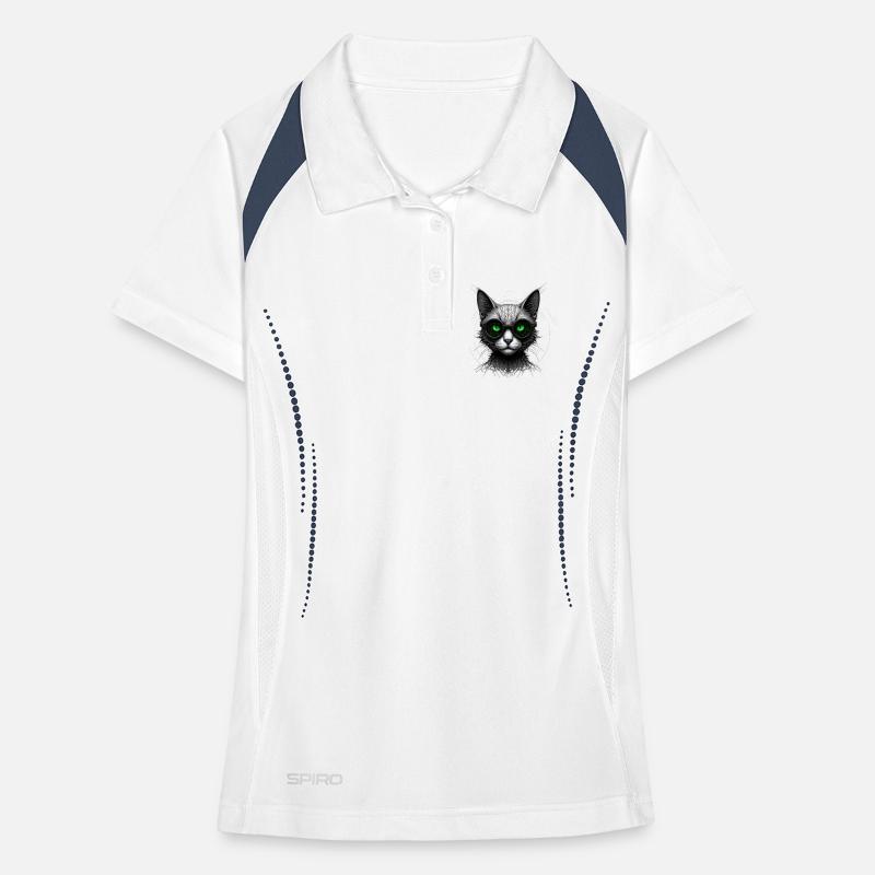 Green Eyes Computer Coder Geek Cat Women's Polo breathable