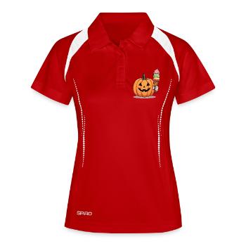 Süßer Grusel Kürbis mit Eiswaffel - Frauen Polo atmungsaktiv - Weiß/Navy - Vorne