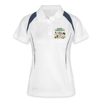 Dalmatiner im Weihnachtsdesign - Frauen Polo atmungsaktiv - Weiß/Navy - Vorne