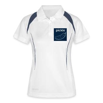 Cornichon de concombre minimaliste sur fond bleu foncé - Polo respirant Femme - blanc/marine - Devant