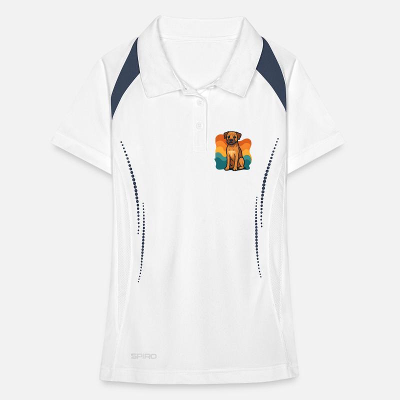 Colorful Border Terrier Dog with Wave Pattern Women's Polo breathable
