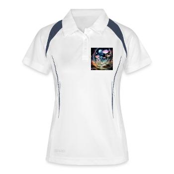 Kosmische Blüten im Sternenwald - Frauen Polo atmungsaktiv - Weiß/Navy - Vorne