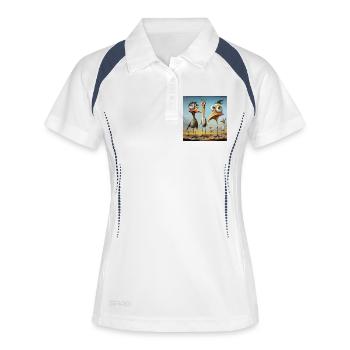Volée d’oiseaux animée sur la plage - Polo respirant Femme - blanc/marine - Devant