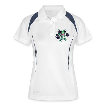 Frosch Fitness Hantel Workout Bodybuilding Gym - Frauen Polo atmungsaktiv - Weiß/Navy - Vorne