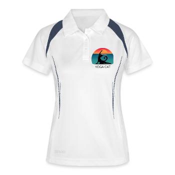 Yoga Cat – Entspanntes Design für Katzenfans - Frauen Polo atmungsaktiv - Weiß/Navy - Vorne