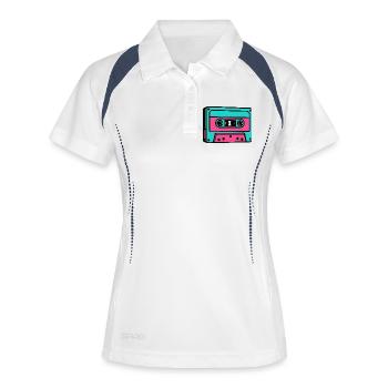Neon Kassette Popart 80er Jahre - Frauen Polo atmungsaktiv - Weiß/Navy - Vorne