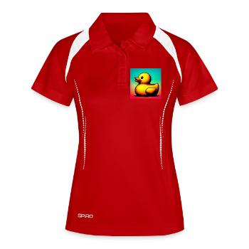 Ente Ente Ente Ente Ente - Frauen Polo atmungsaktiv - Weiß/Navy - Vorne