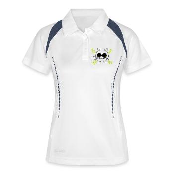 Weltraumkatze - Frauen Polo atmungsaktiv - Weiß/Navy - Vorne