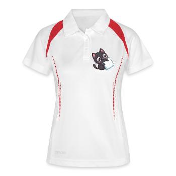 Chaton noir câlin et oreiller - Polo respirant Femme - blanc/marine - Devant