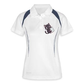 Kawaii-Kätzchen kuschelig auf dem Kissen - Frauen Polo atmungsaktiv - Weiß/Navy - Vorne